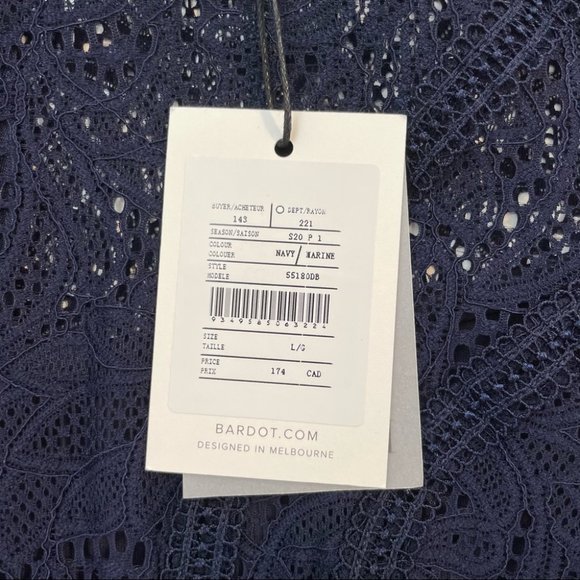 Bardot NEW Tiana Long Sleeve Lace Mini Dress Navy Party Cocktail Sz 10 Large NWT - Picture 12 of 13